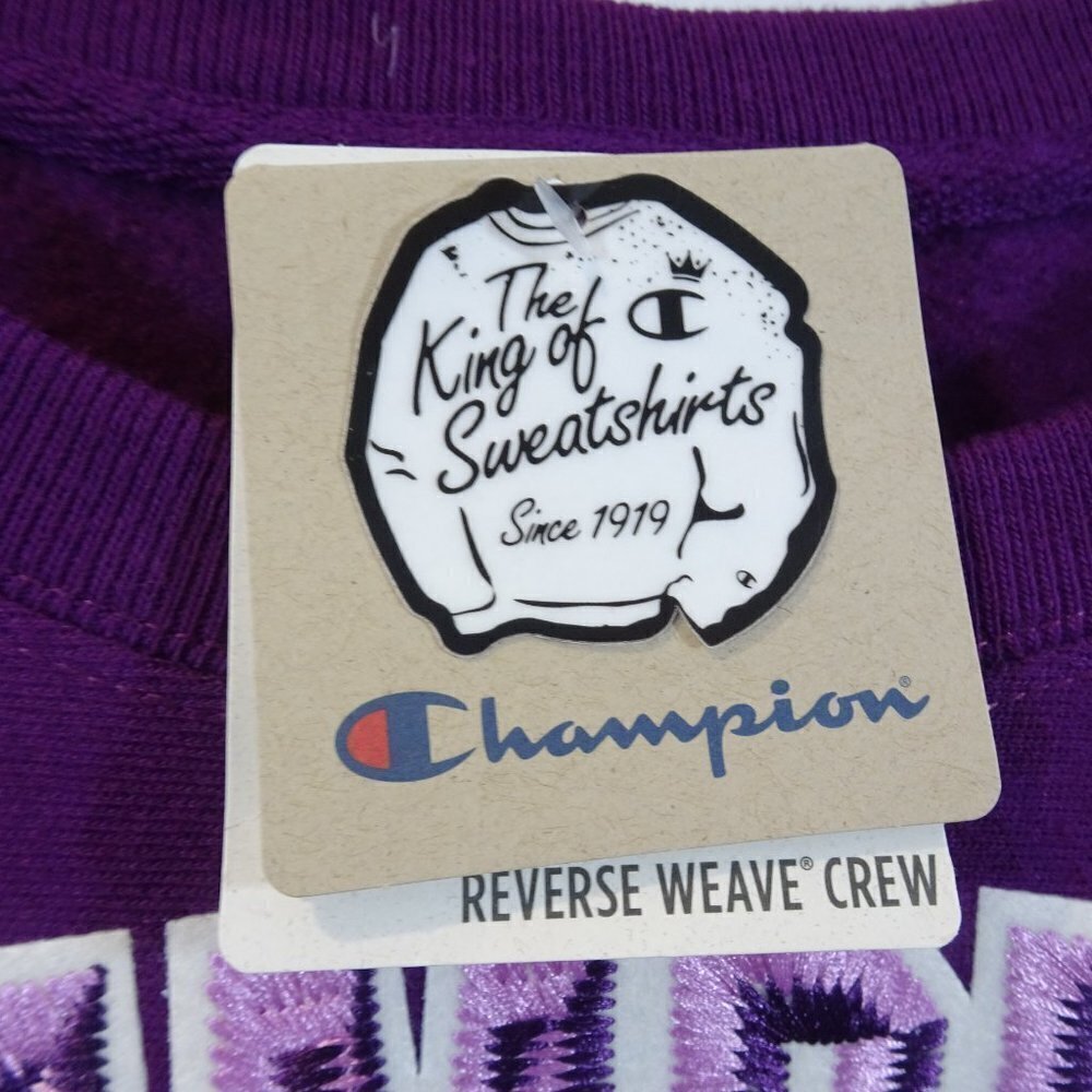 Champion Reverse Weave Crew Sweatshirt Size M NEW Spell Out Logo Pink Purple - Picture 5 of 7